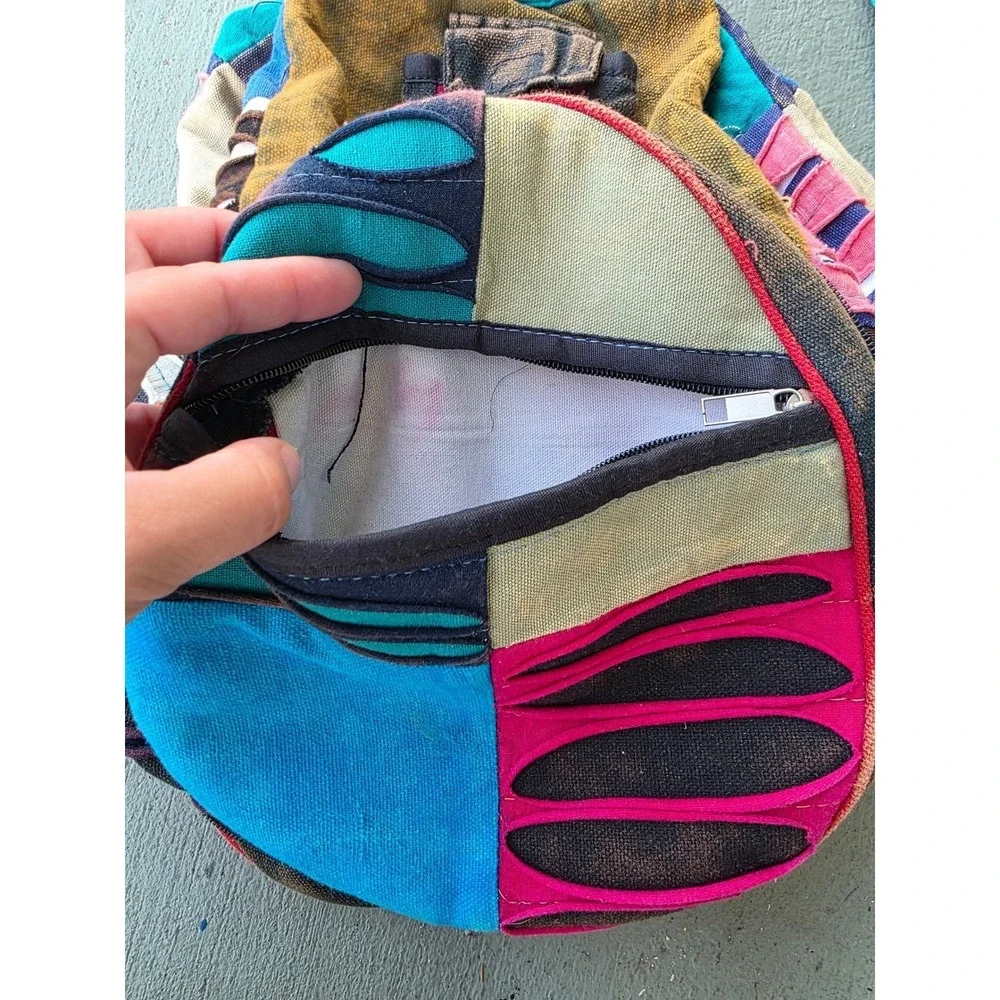 Boho‎ Patchwork Razor Cut Sling Backpack Multi Color Cotton Hippie Festival E2